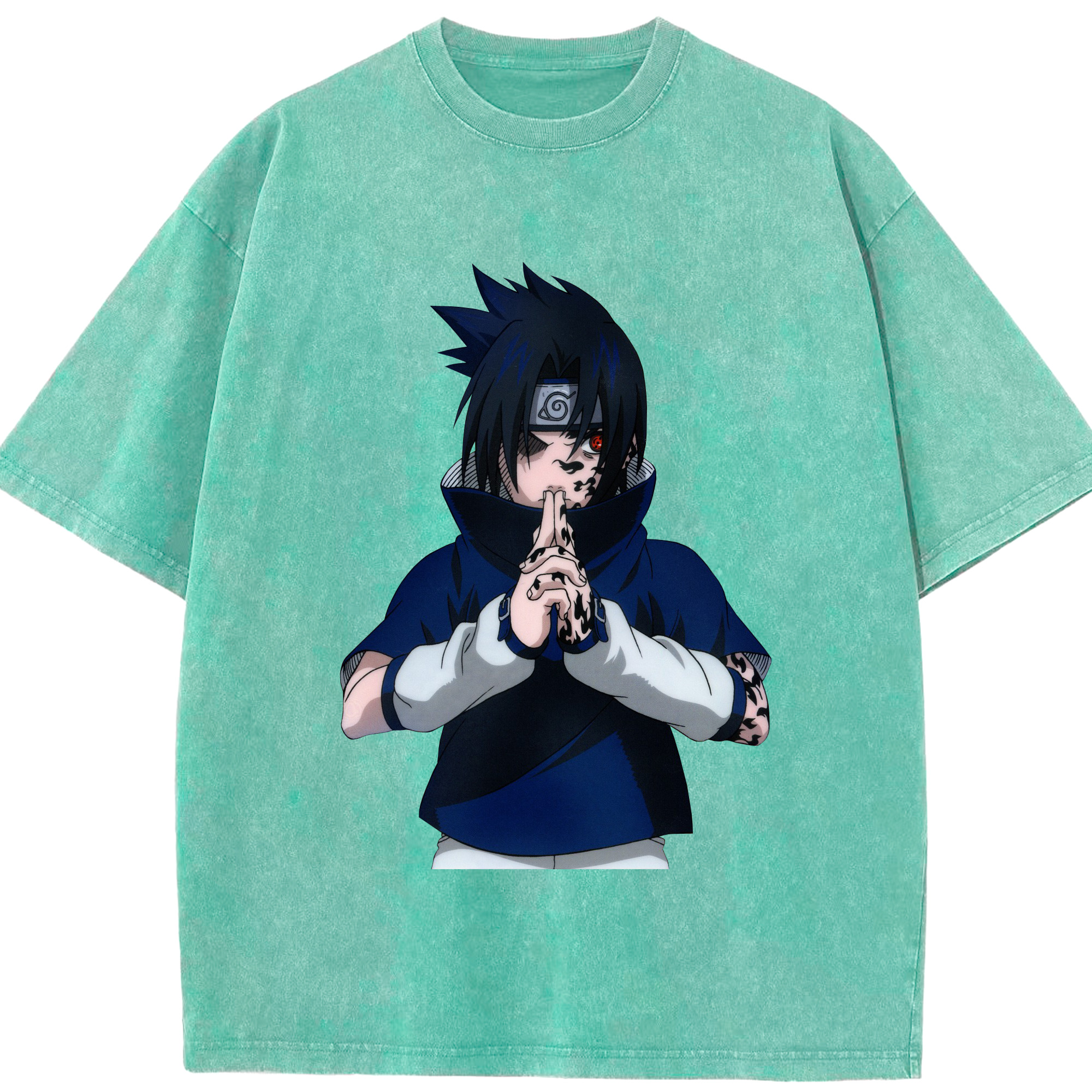 （画像用） NARUTO -ナルト- うちは サスケ Uchiha Sasuke 綿100% ヴィンテージ風 半袖Tシャツ（フロントプリント）